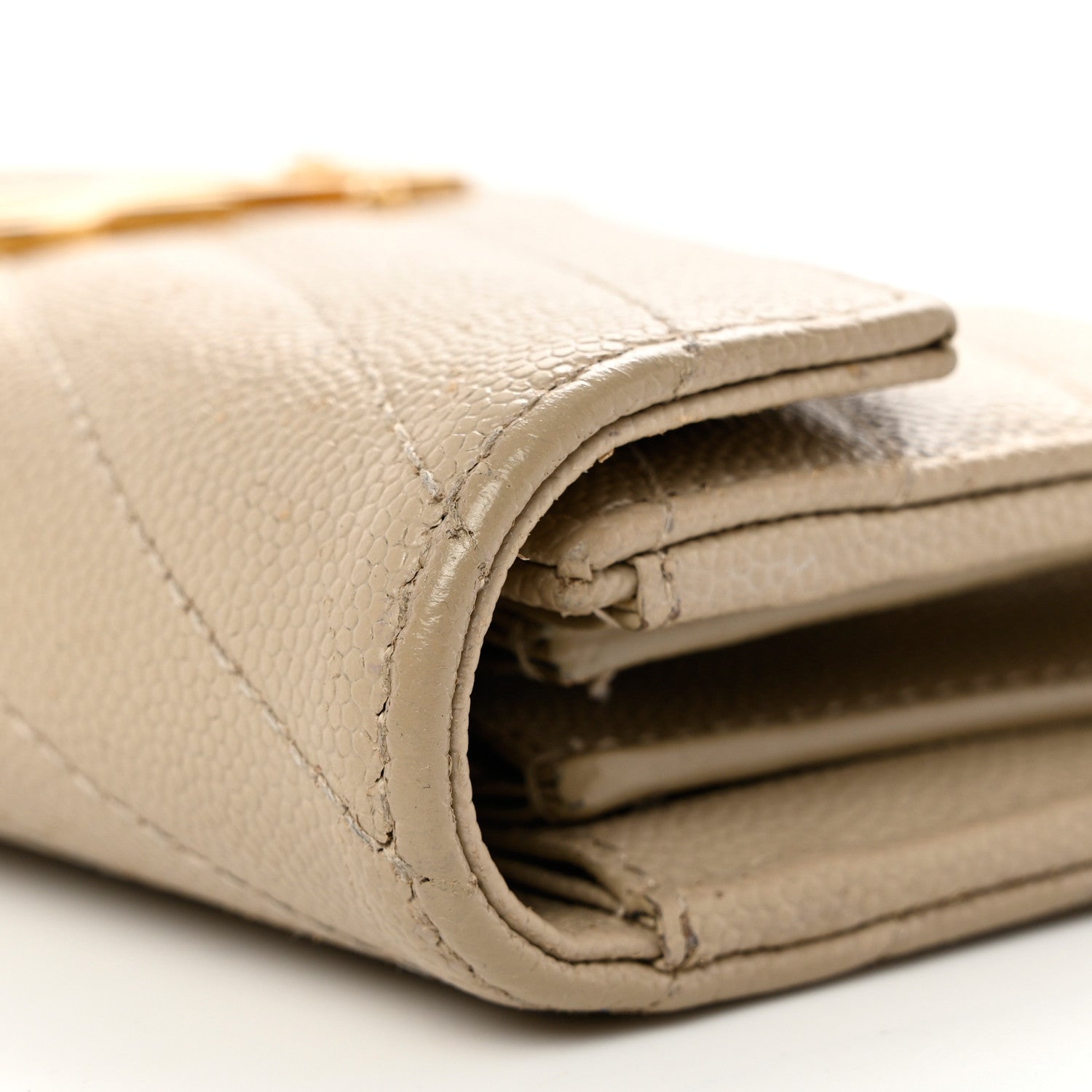 Saint Laurent Grain De Poudre Matelasse Chevron Monogram Flap Wallet Dark Beige 9 of 12