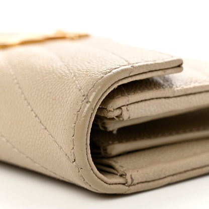 Saint Laurent Grain De Poudre Matelasse Chevron Monogram Flap Wallet Dark Beige 9 of 12