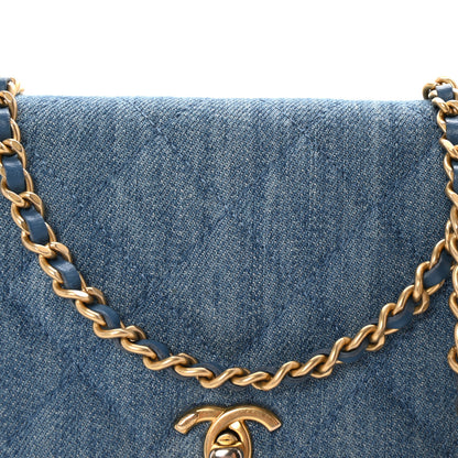 Chanel Denim Quilted CC Pearl Crush Wallet on Chain WOC Blue 9 of 11