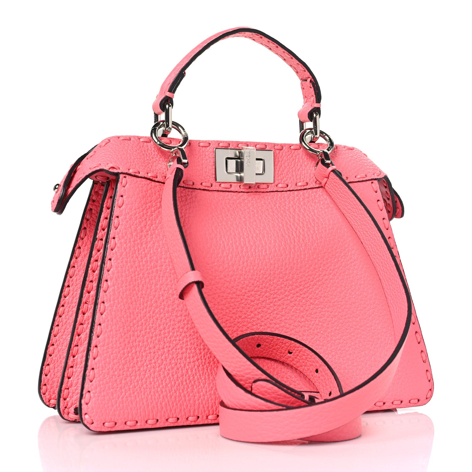 Fendi Cuoio Roma Sellerissima Nappa Sintetica Tape Stitch Small Peekaboo I SEE U Satchel Pink Dalia 2 of 13