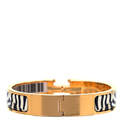 Hermes Enamel Narrow Print Zebres De Tanzania Clic Clac H Bracelet Beige Blue 3 of 4