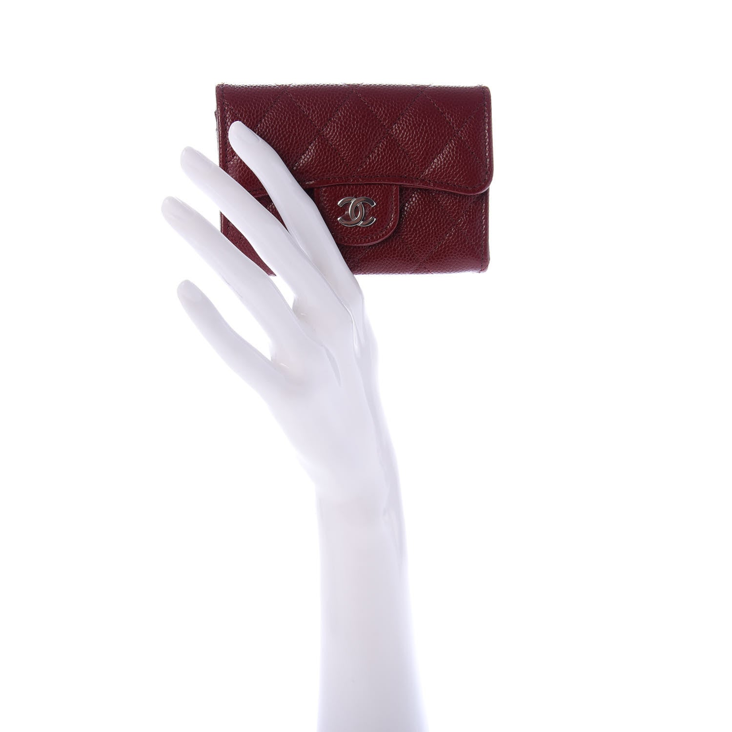 Chanel Caviar Quilted Flap Card Holder Wallet Dark Red 2 of 9