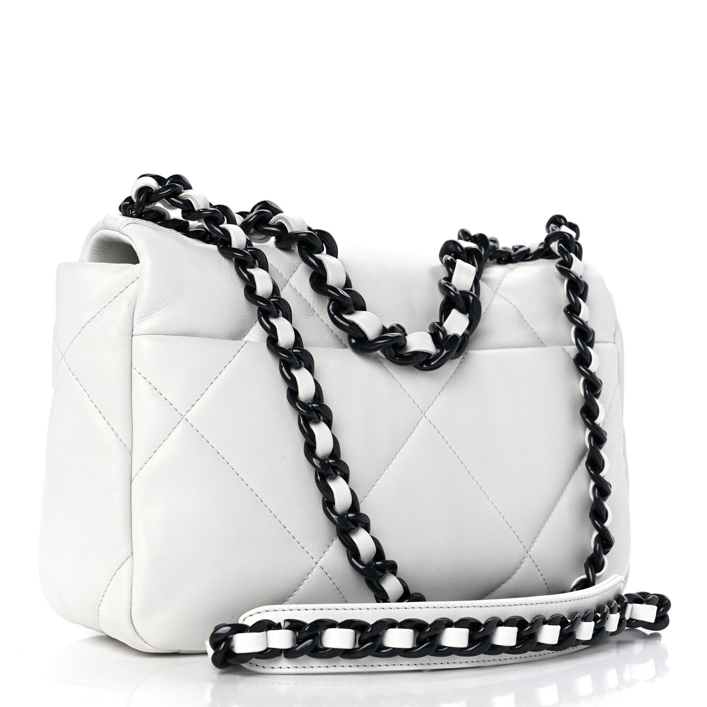 Glossy Calfskin Quilted Medium Chanel 19 Flap White Black