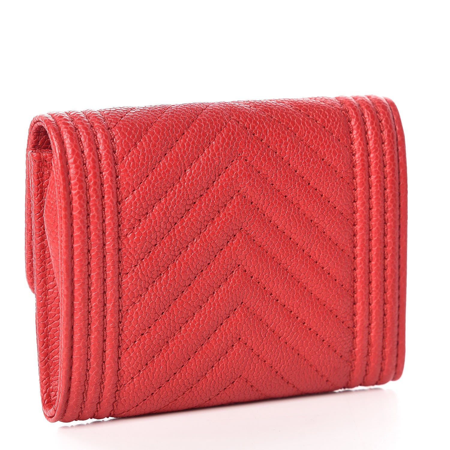 Chanel Caviar Chevron Quilted Boy Card Holder Wallet Dark Red 3 of 12