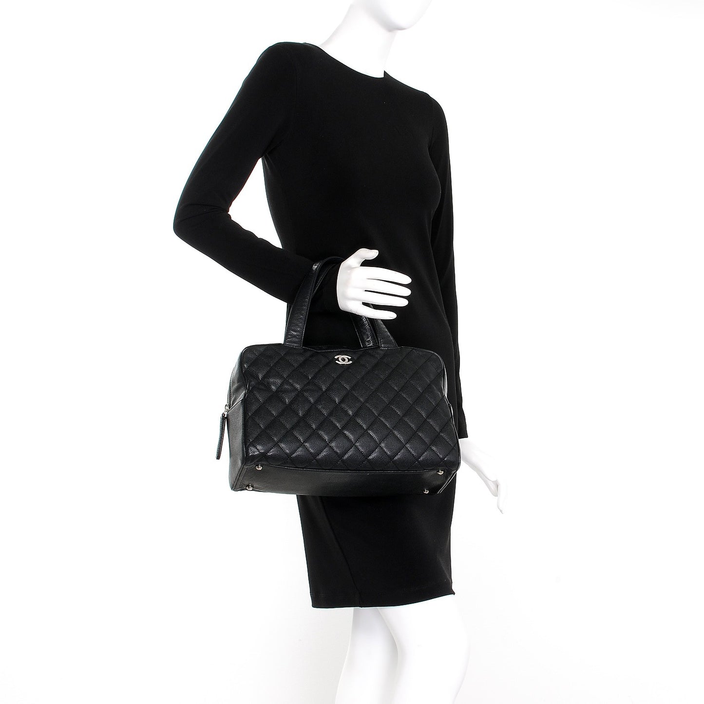 Caviar Quilted Bowler Black