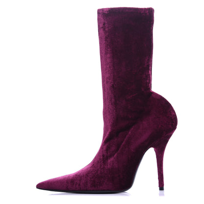 Balenciaga Velvet Extreme Pointed Toe Knife Booties 39 Rouge Prune 1 of 7