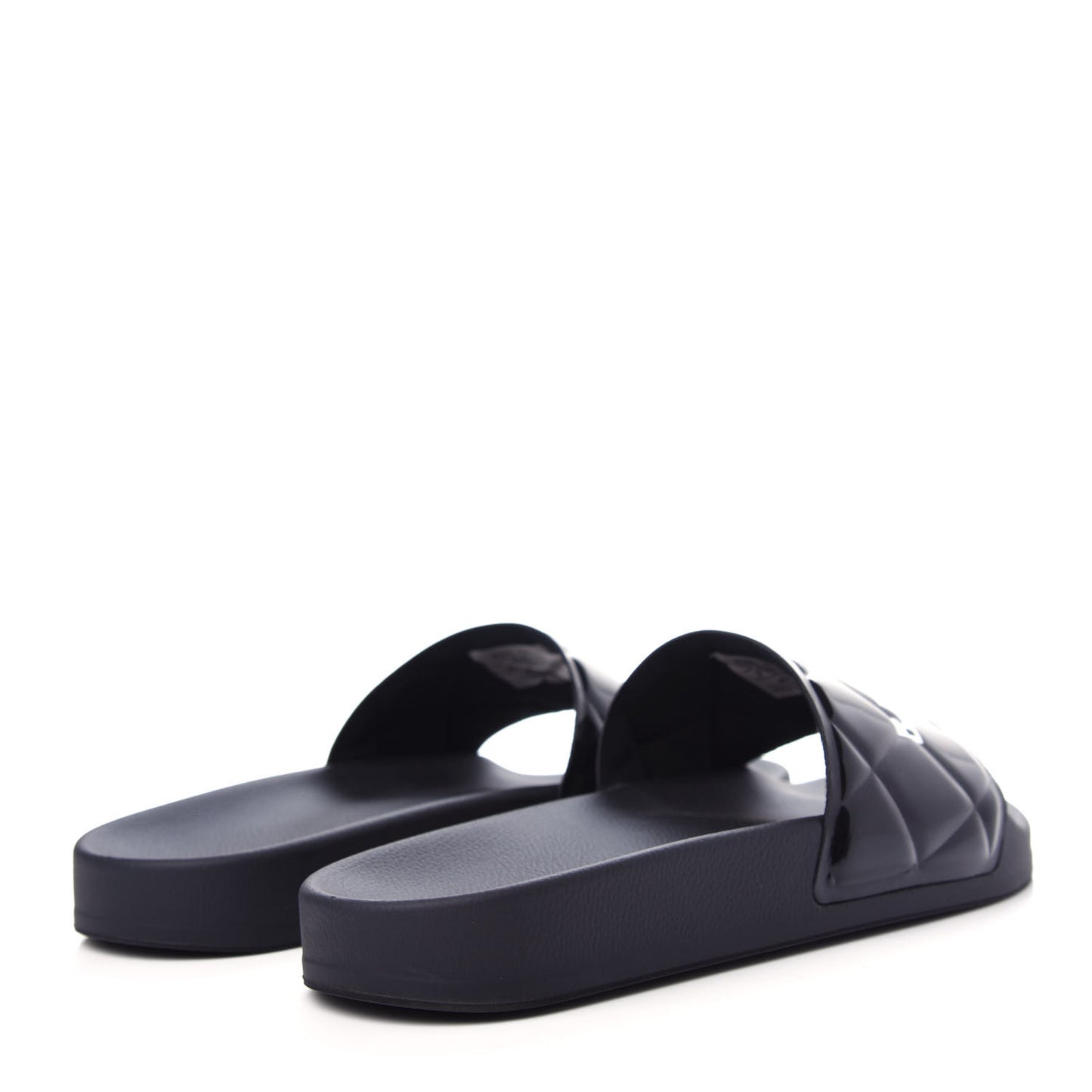 Rubber Patent Quilted Logo Slide Sandals 36 Black White