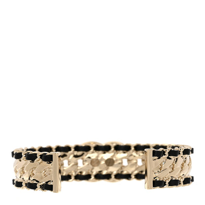 Chanel Metal Crystal Lambskin Chain CC Cuff Bracelet Gold Black 3 of 5