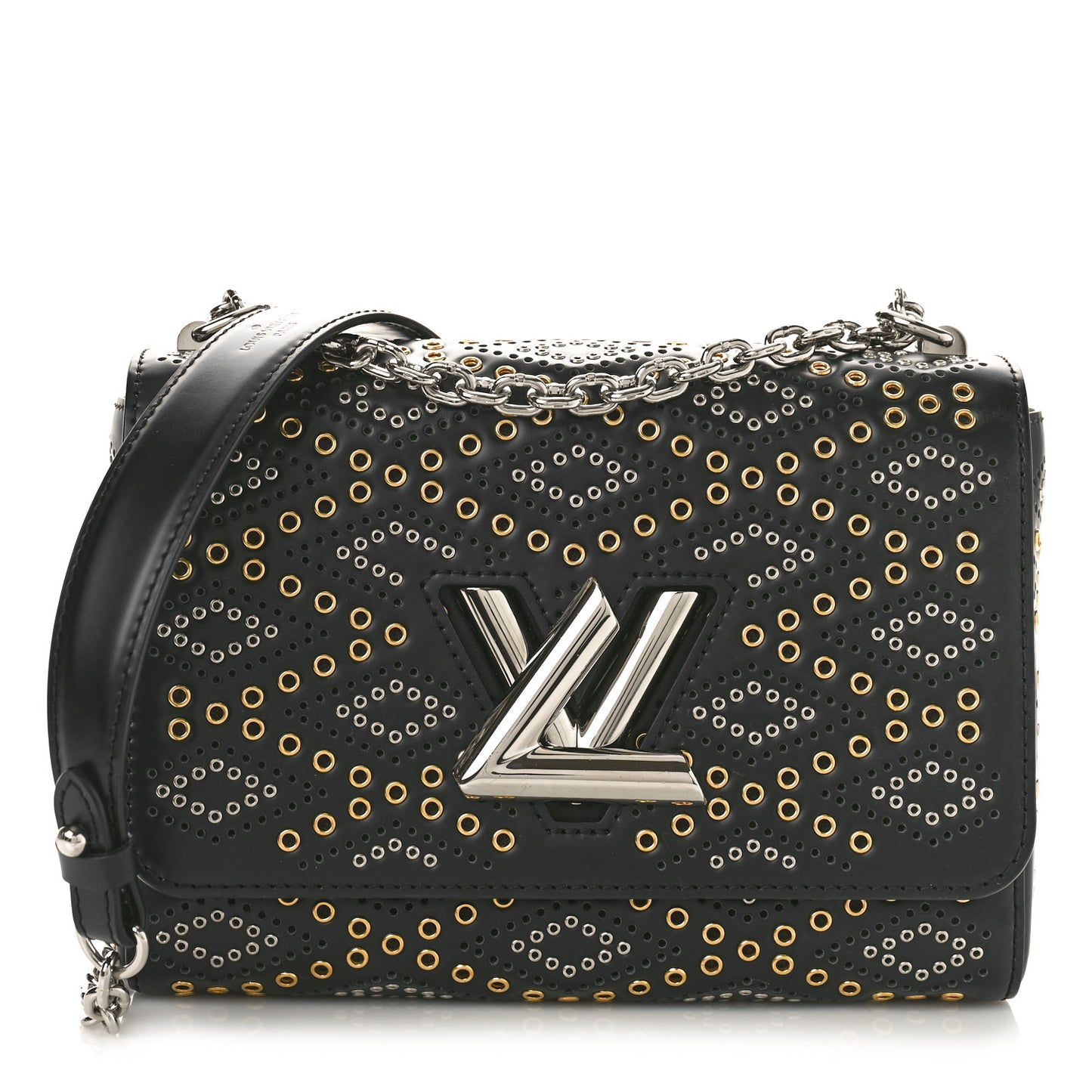 Calfskin Eyelet Twist Shoulder Bag MM Black