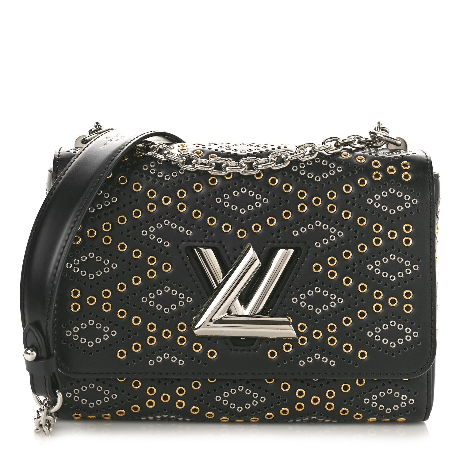 Louis Vuitton Calfskin Eyelet Twist Shoulder Bag MM Black 1 of 10