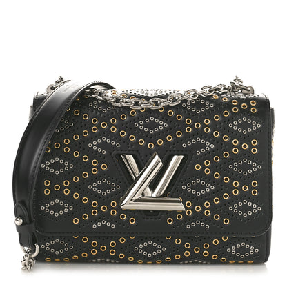 Louis Vuitton Calfskin Eyelet Twist Shoulder Bag MM Black 1 of 10
