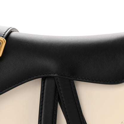 Christian Dior Supple Calfskin Two Tone Mini Saddle Bag With Strap Latte Black 8 of 10