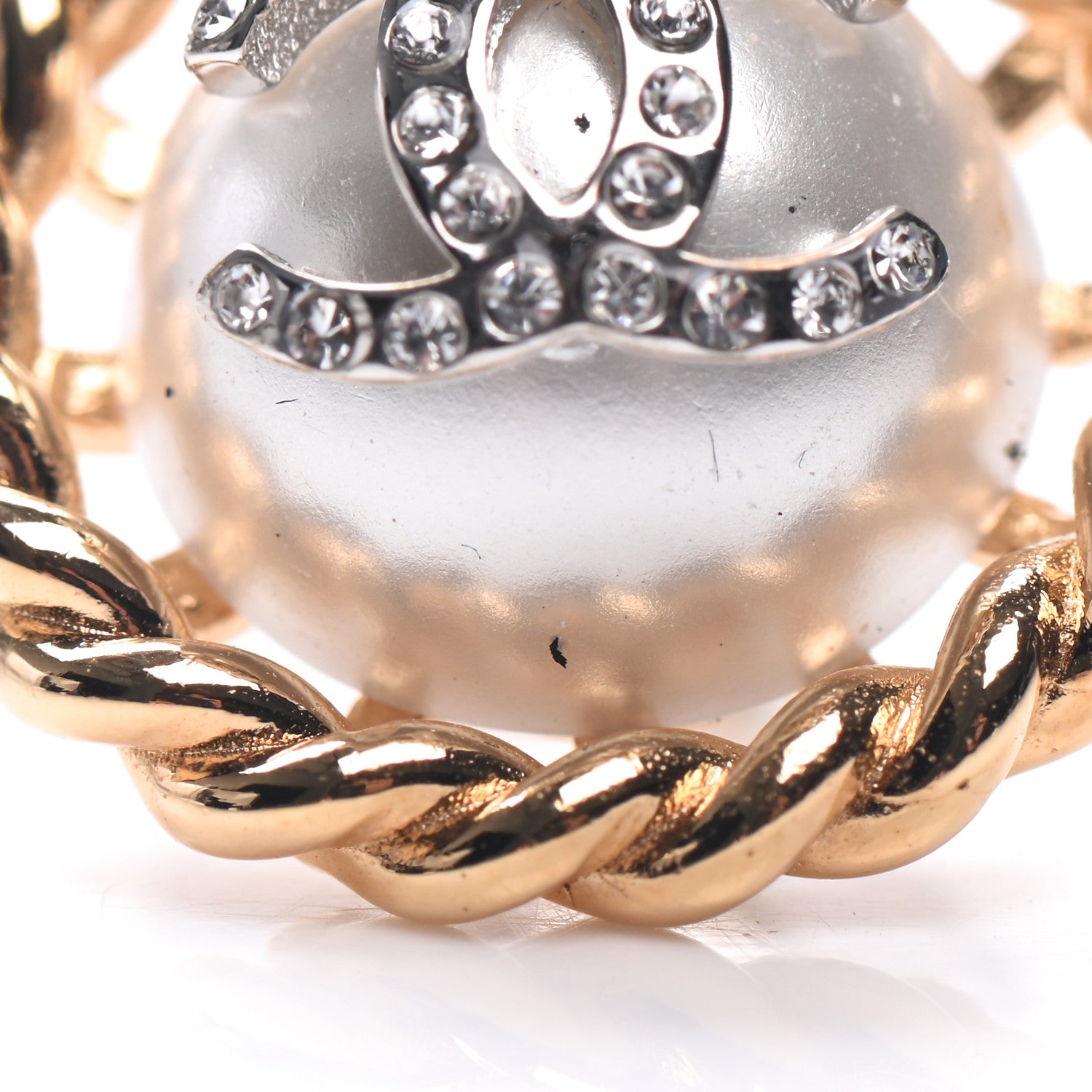 Chanel Pearl Crystal CC-Casino Round Earrings Gold 5 of 7