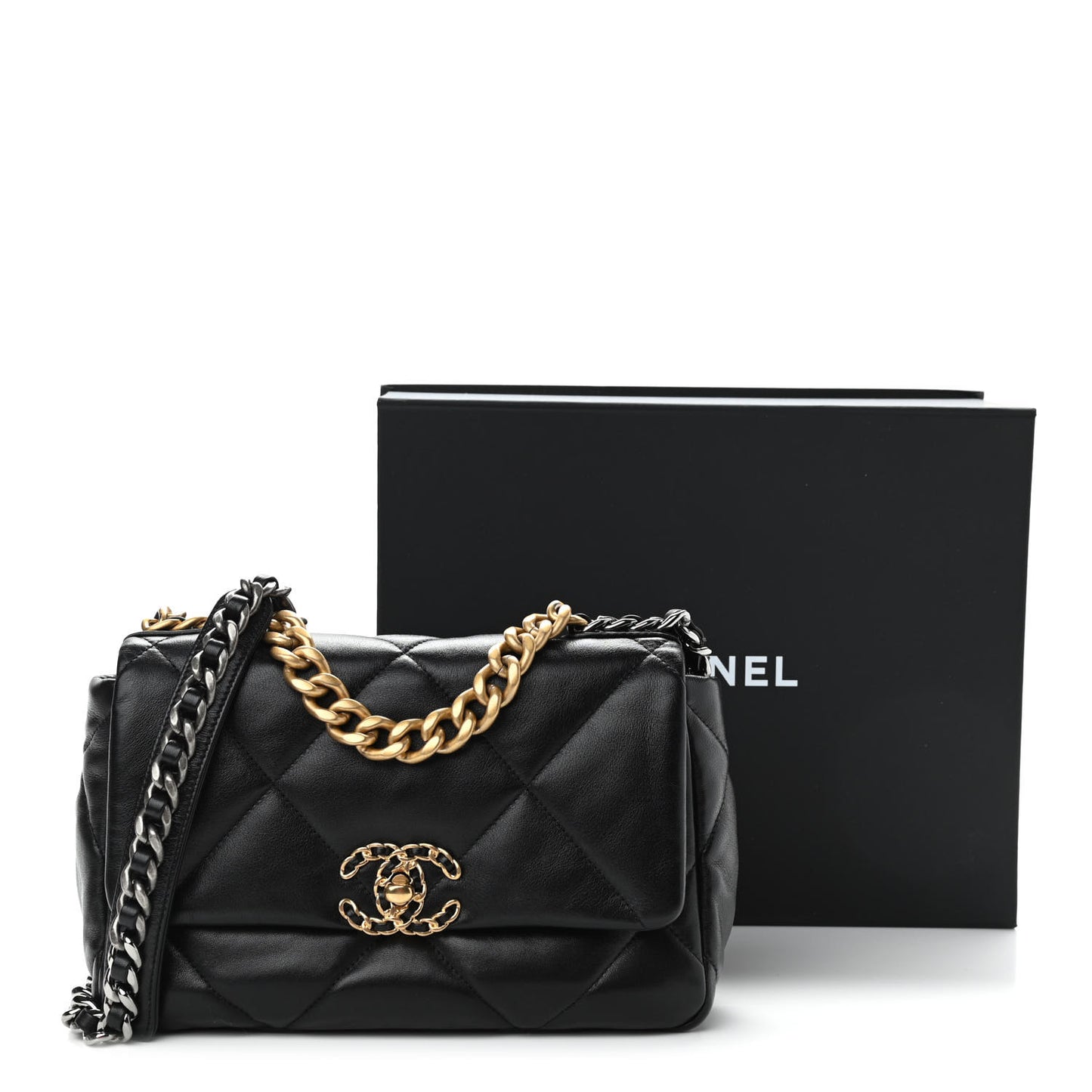 Lambskin Quilted Medium Chanel 19 Flap Black