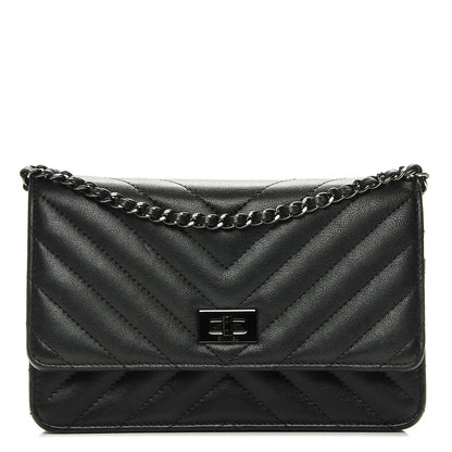 Chanel Sheepskin Chevron Reissue Wallet On Chain WOC So Black 1 of 9