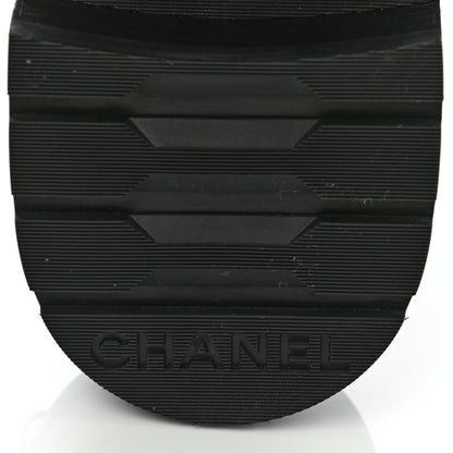 Chanel Shiny Calfskin Velvet Quilted Lace Up Combat Boots 40 Blue Black 6 of 9