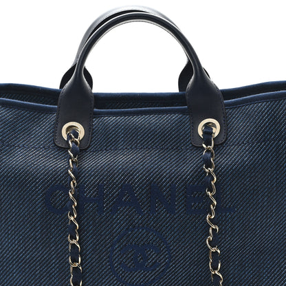 Chanel Mixed Fibers Calfskin Medium Deauville Tote Navy Blue 8 of 10