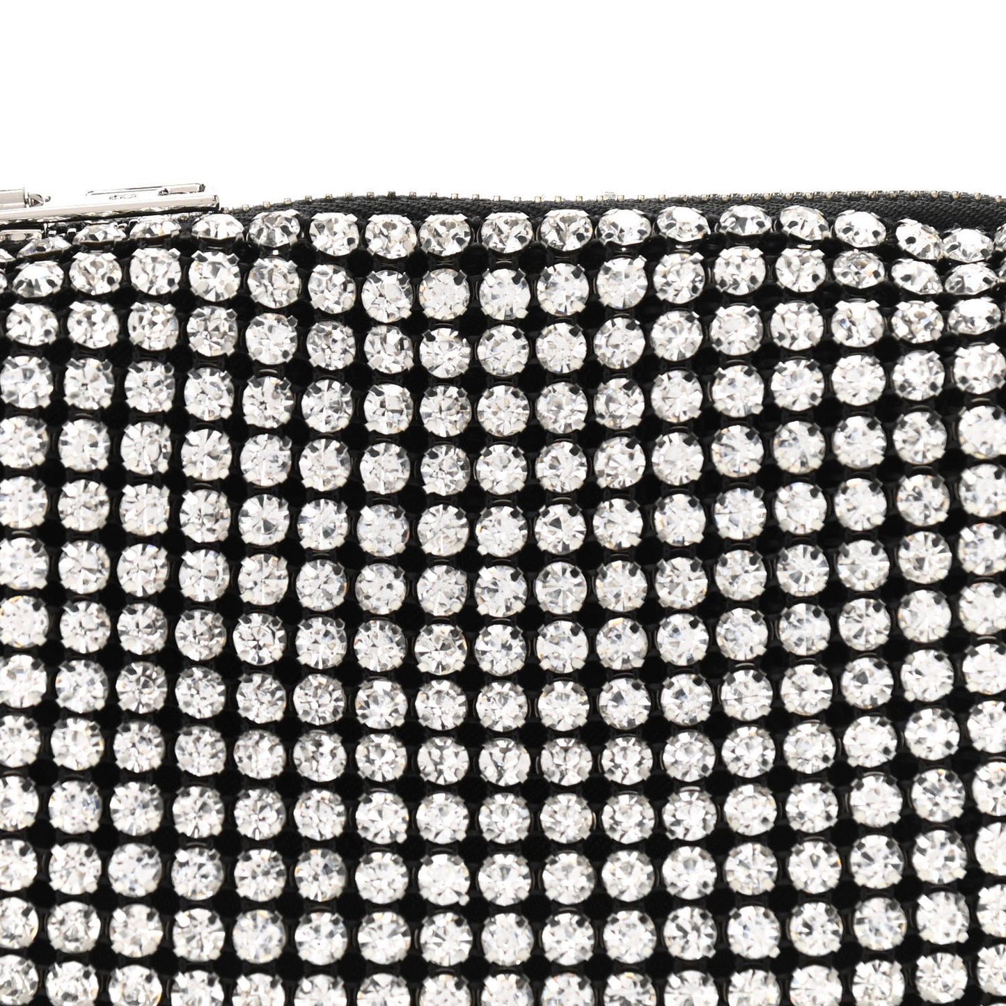Mesh Crystal Rhinestone Mini Heiress Pouch Black Silver