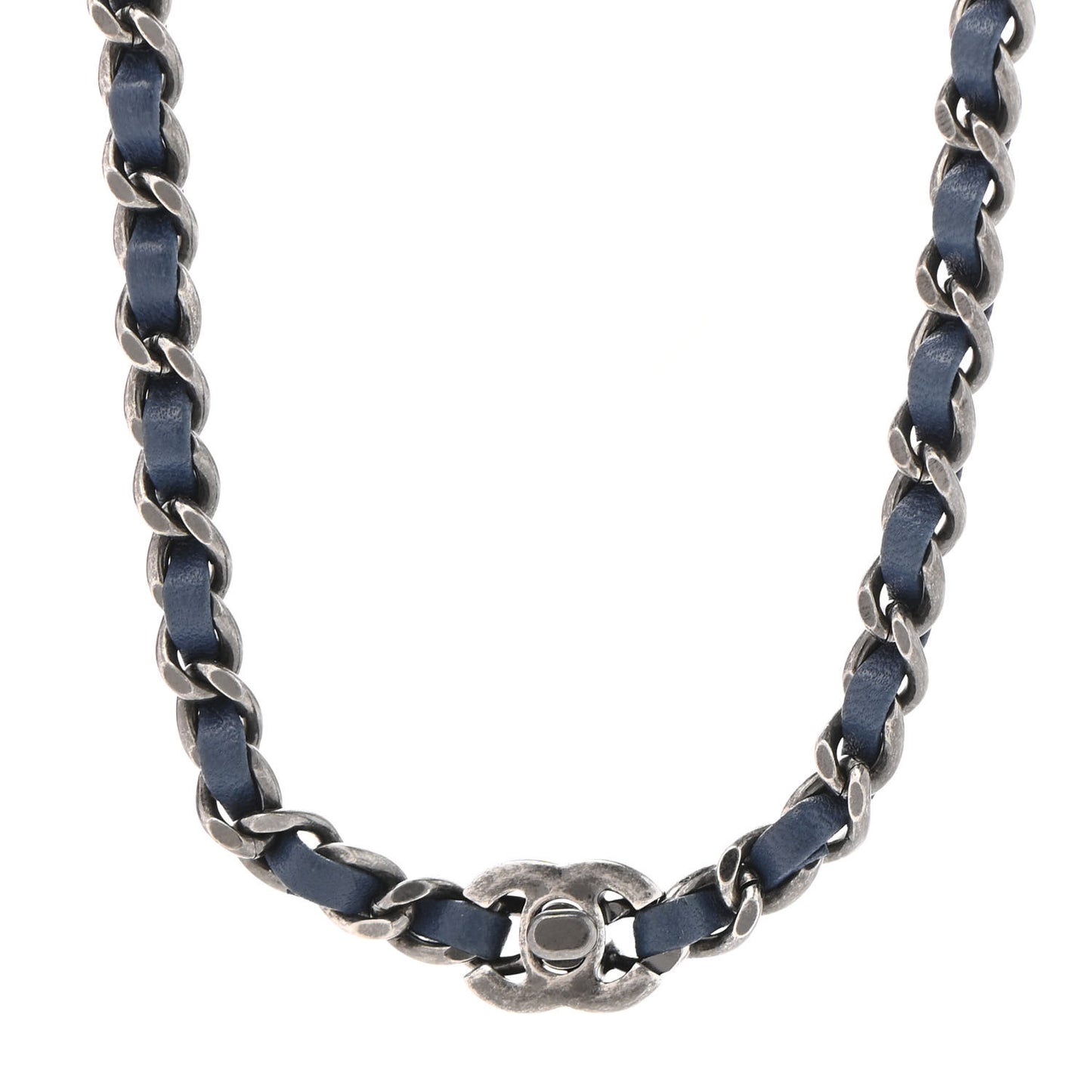 Lambskin CC Turnlock Necklace Navy Blue