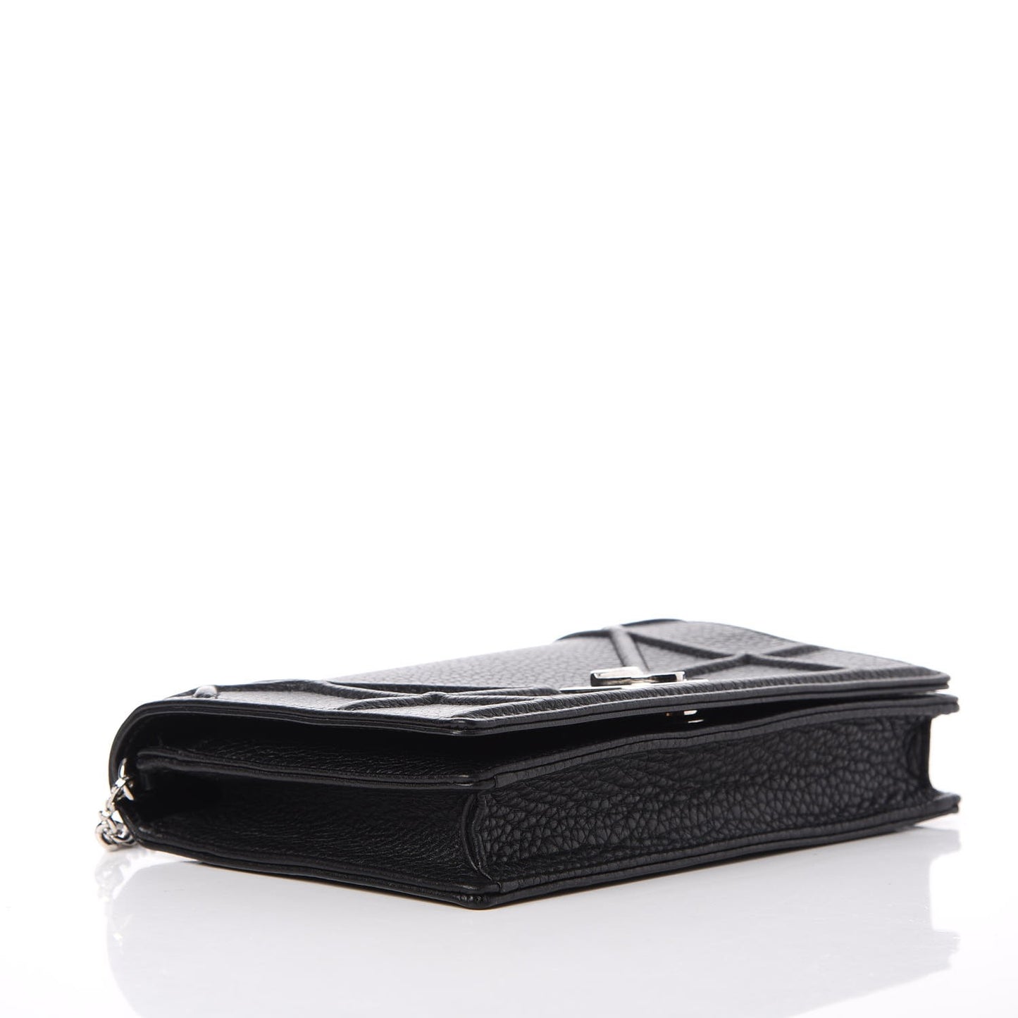 Grained Calfskin Diorama Wallet on Chain Pouch Black