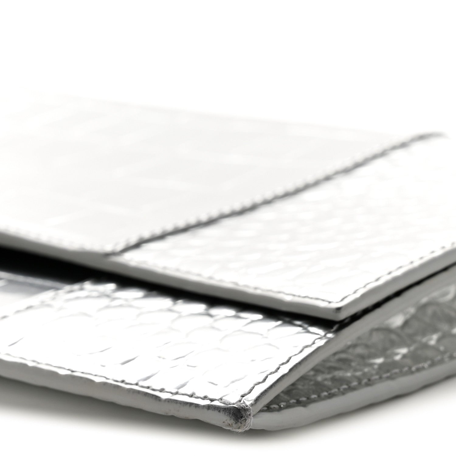 Balenciaga Metallic Calfskin Crocodile Embossed Hourglass Flap Flat Pouch Silver 10 of 15