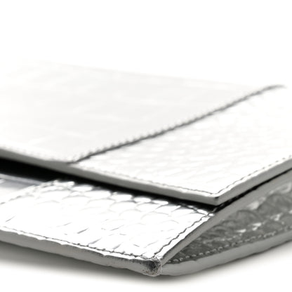 Balenciaga Metallic Calfskin Crocodile Embossed Hourglass Flap Flat Pouch Silver 10 of 15