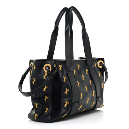Chloe Smooth Calfskin Little Horses Embroidered Tao Zipped Tote Black 2 of 14
