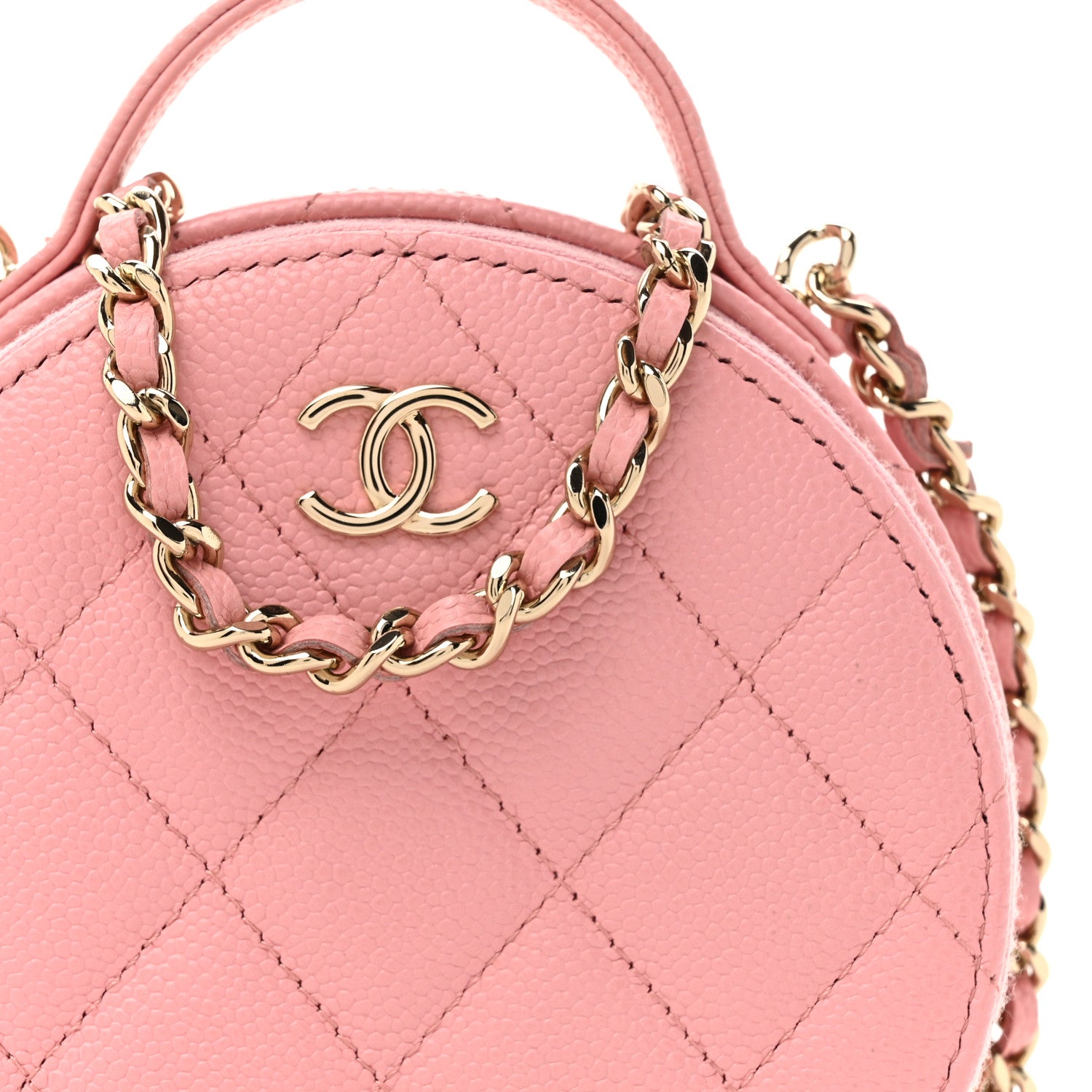 Chanel Caviar Quilted Round Handle With Care Vanity With Chain Pink 9 of 12