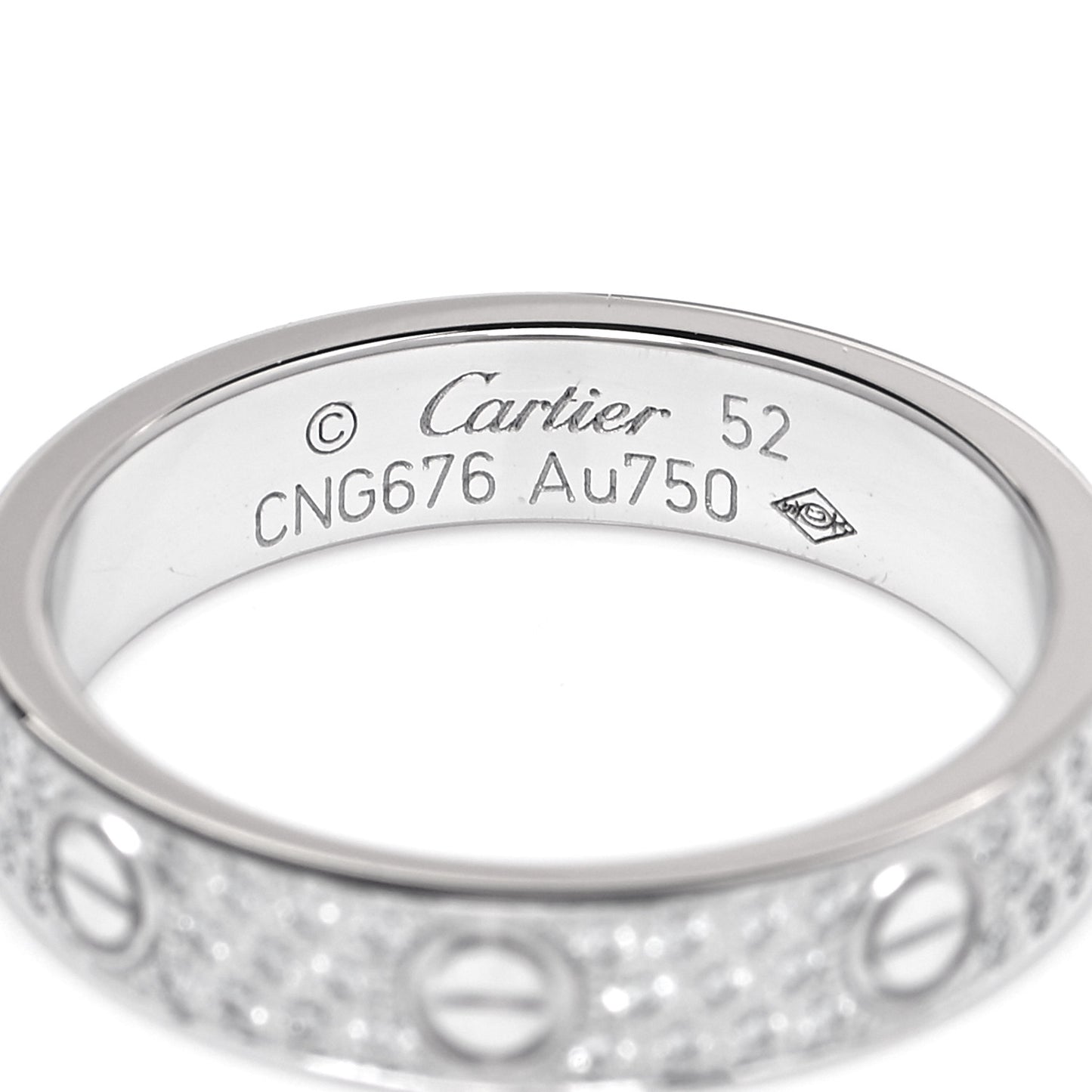 18K White Gold Diamond 4mm LOVE Wedding Paved Band Ring 52 6