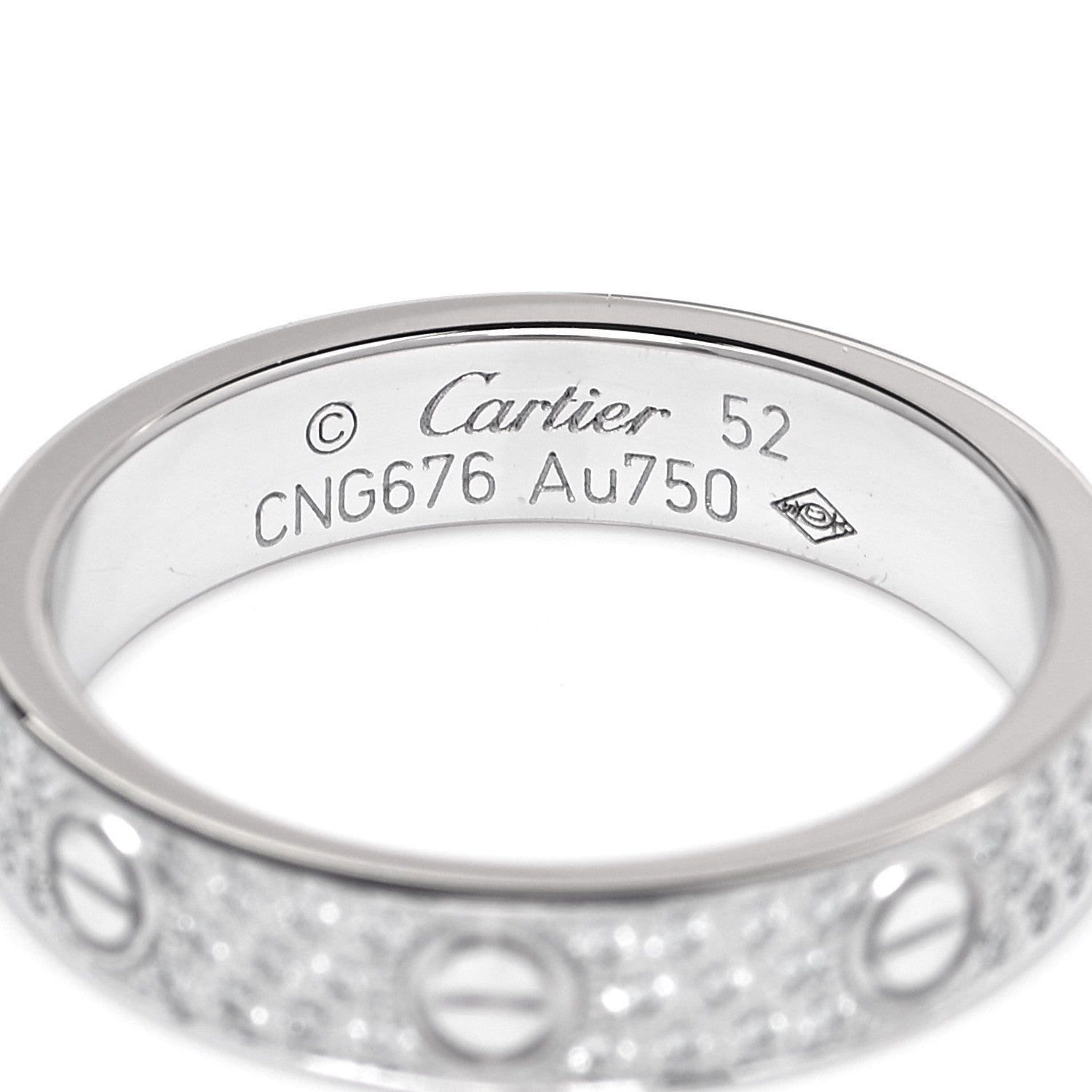 Cartier 18K White Gold Diamond 4mm LOVE Wedding Paved Band Ring 52 6 4 of 4