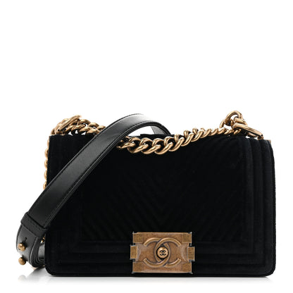 Chanel Velvet Chevron Quilted Small Boy Flap Black 1 of 12