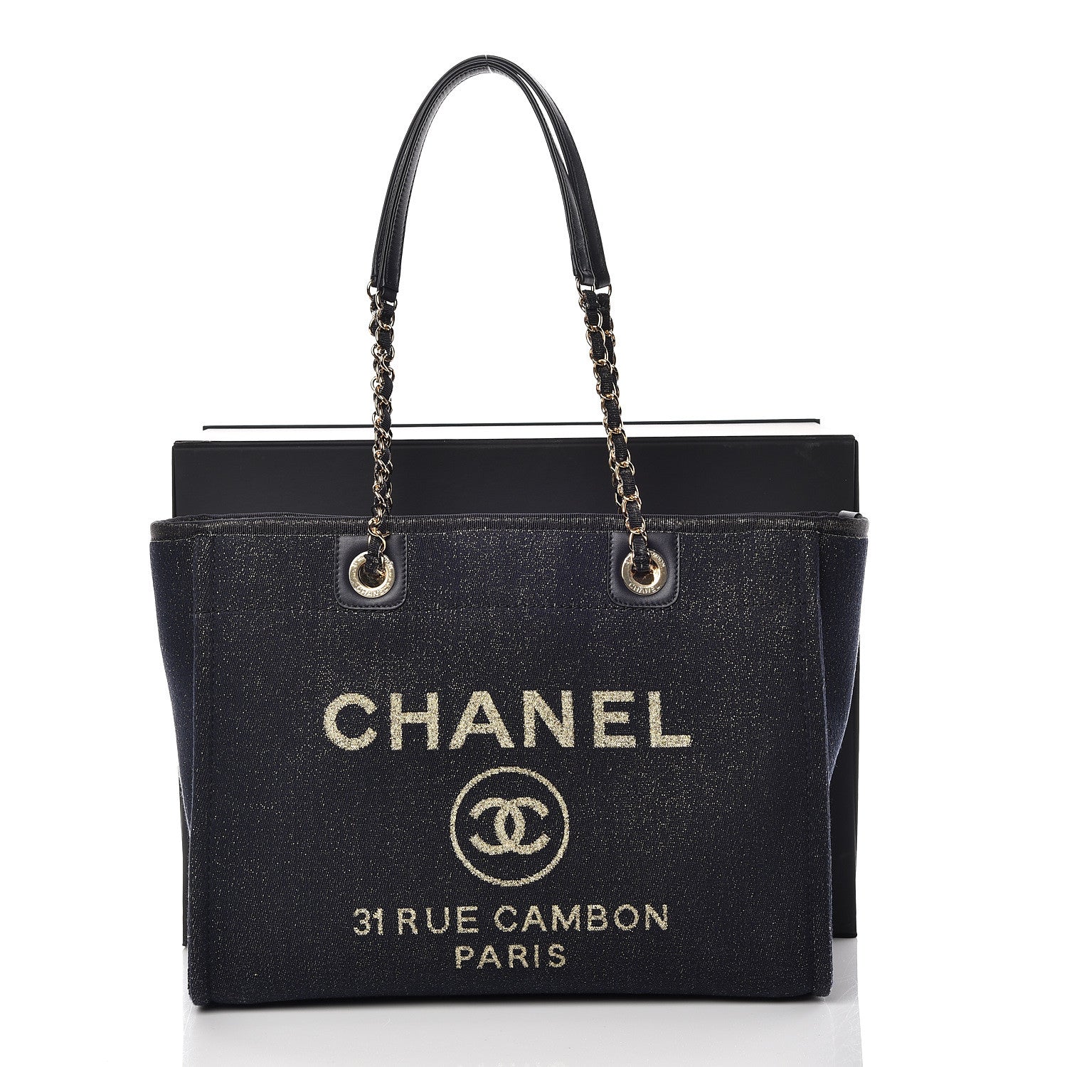 Chanel Lurex Canvas Small Deauville Tote Navy Blue Gold 12 of 12
