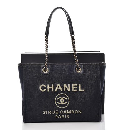 Chanel Lurex Canvas Small Deauville Tote Navy Blue Gold 12 of 12