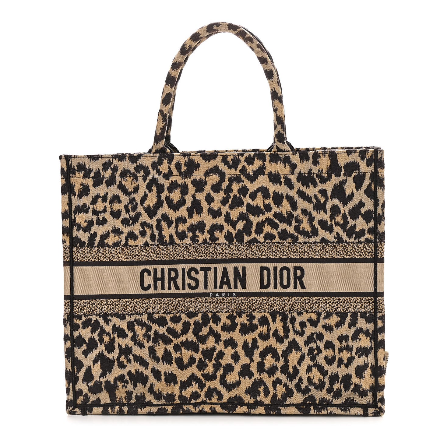 Canvas Mizza Embroidered Large Leopard Book Tote Beige