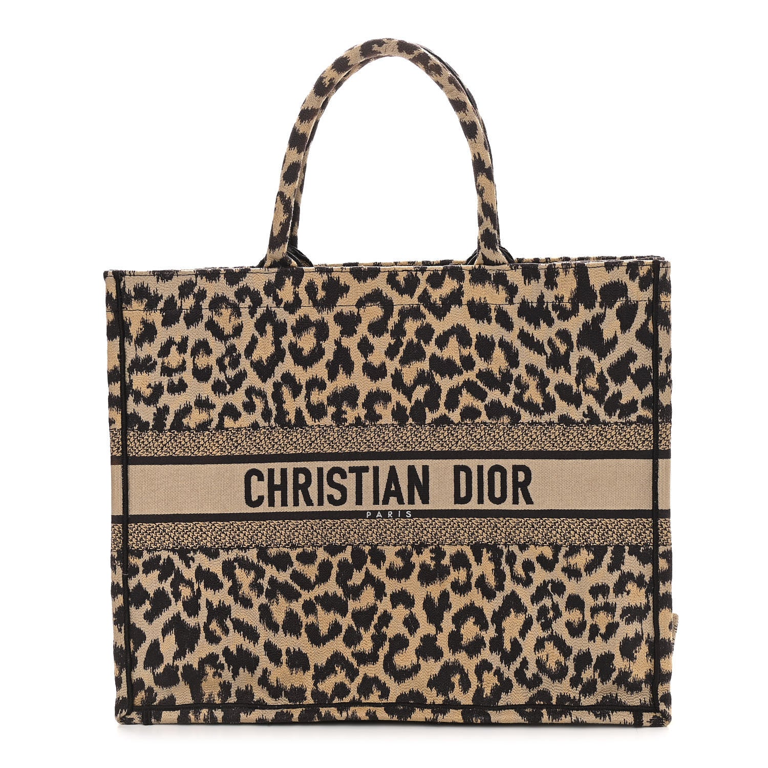Christian Dior Canvas Mizza Embroidered Large Leopard Book Tote Beige 1 of 13