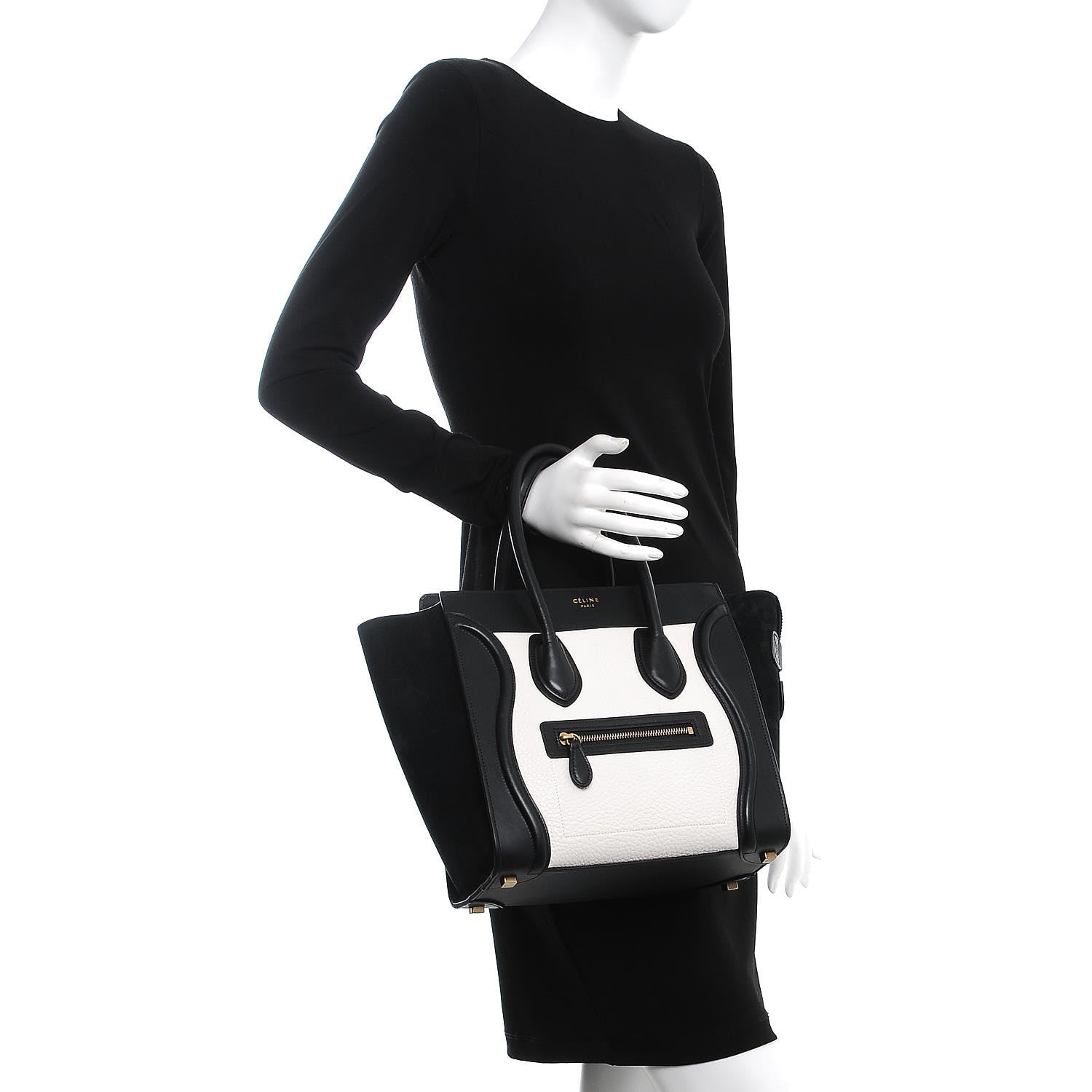 Celine Bullhide Calfskin Micro Bi-Color Luggage Black White 2 of 8