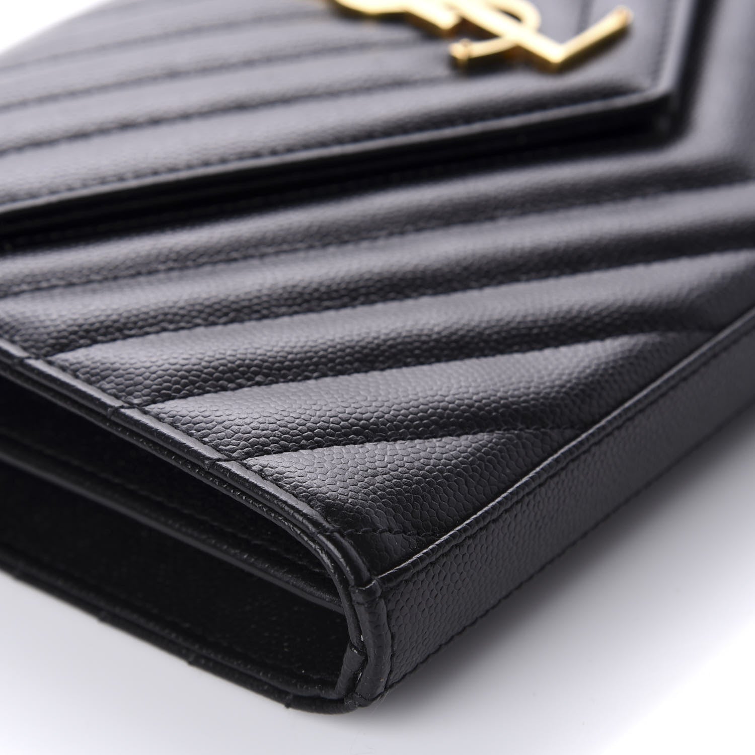 Saint Laurent Grain De Poudre Matelasse Chevron Monogram Chain Wallet Black 6 of 9
