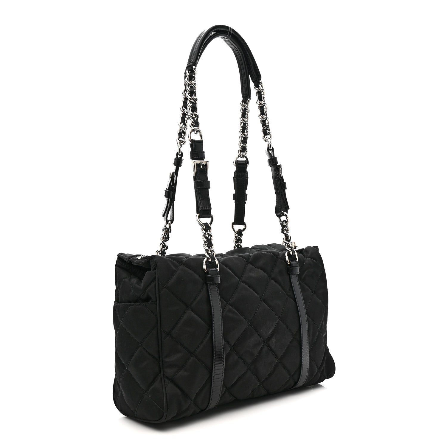 Prada Nylon Tessuto Quilted Chain Shoulder Bag Black 4 of 14