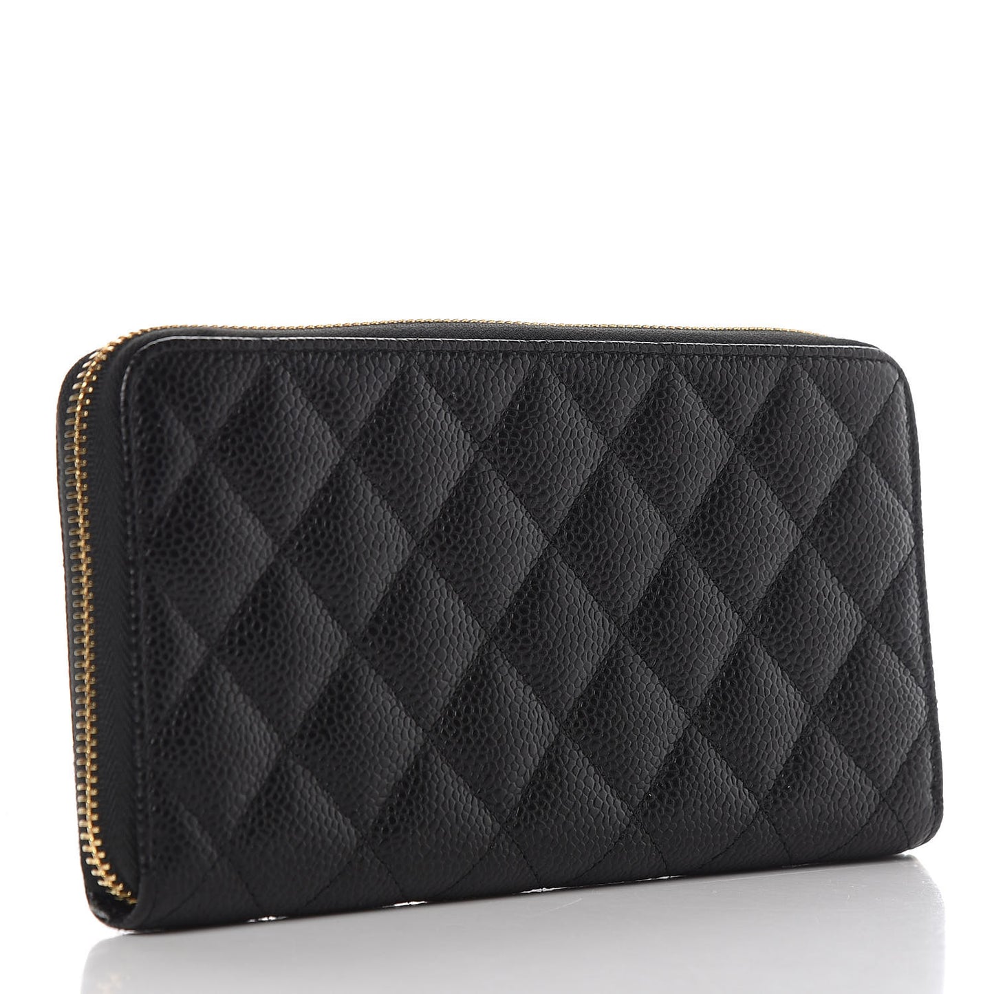 Caviar Quilted Large Gusset Zip Around Wallet Black
