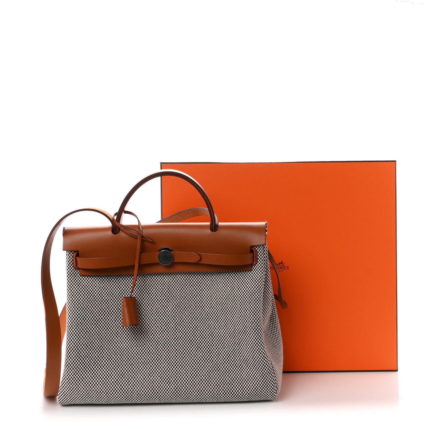 Hermes Vache Hunter Criss Viking Herbag Zip Retourne 31 PM Ecru Black Fauve 12 of 12