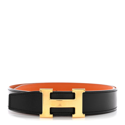Hermes 135 Togo 32mm H Belt 80 32 Black Orange 1 of 6