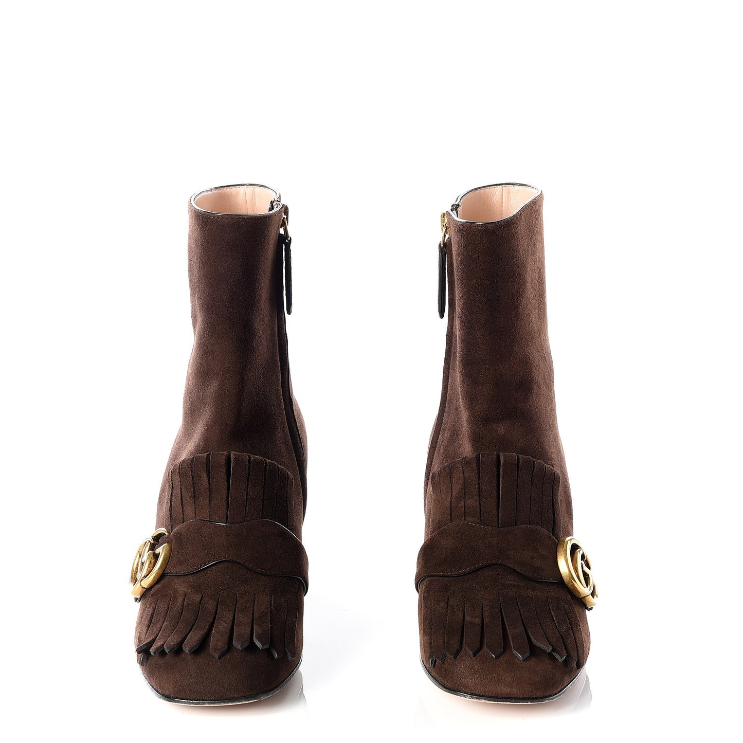 Kid Scamosciato GG Marmont Fringe 75mm Ankle Boots 38 Cocoa