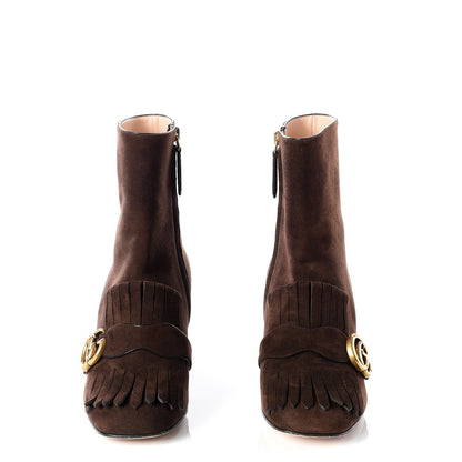 Gucci Kid Scamosciato GG Marmont Fringe 75mm Ankle Boots 38 Cocoa 3 of 11