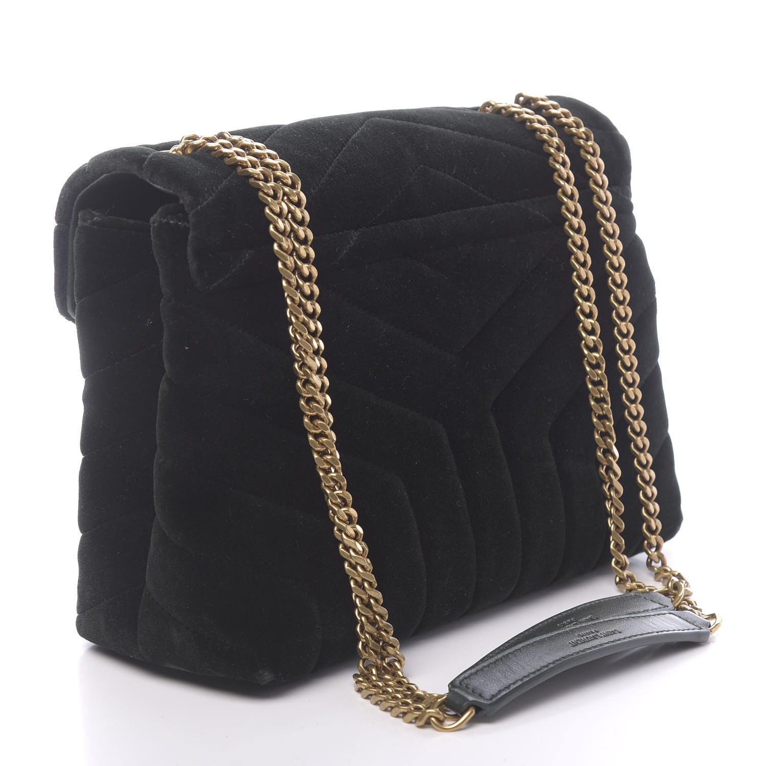 Saint Laurent Velvet Y Quilted Monogram Small Loulou Chain Satchel Dark Green 3 of 9
