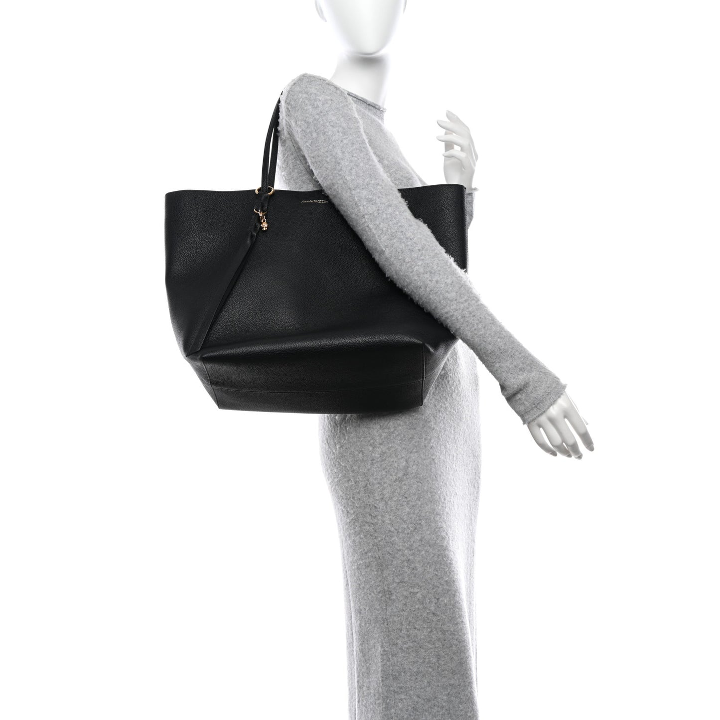 Grained Calfskin Skull Open Shopper Tote Black