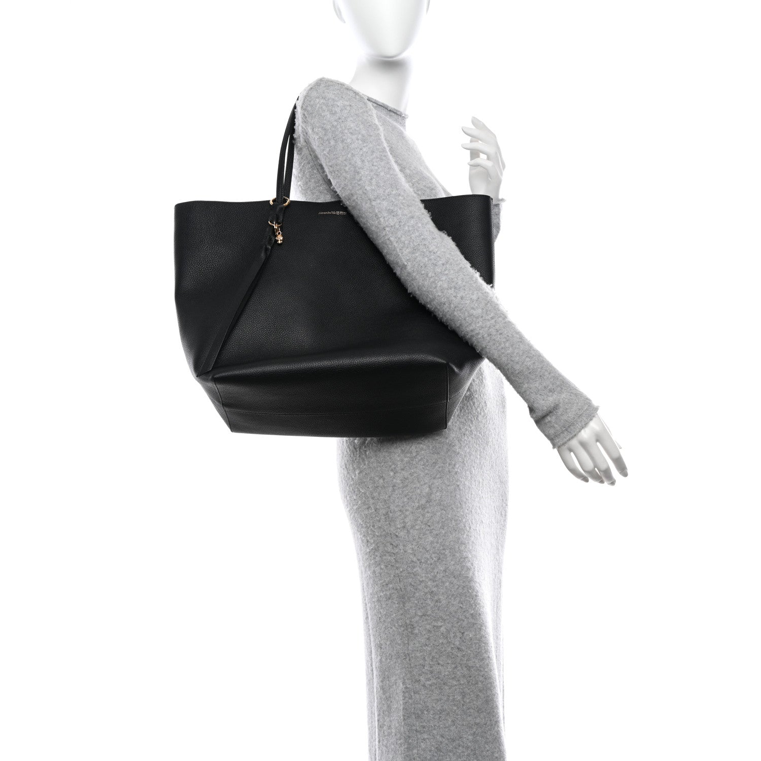 Alexander McQueen Grained Calfskin Skull Open Shopper Tote Black 2 of 9