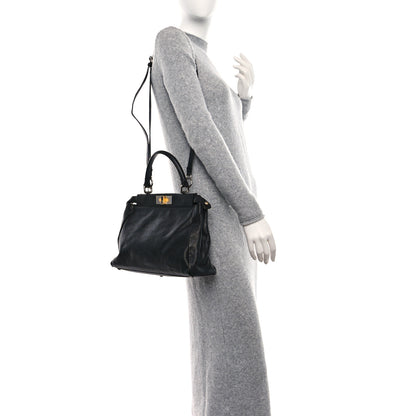 Fendi Goatskin Zucca Medium Peekaboo Iconic Satchel Black Tobacco 3 of 11