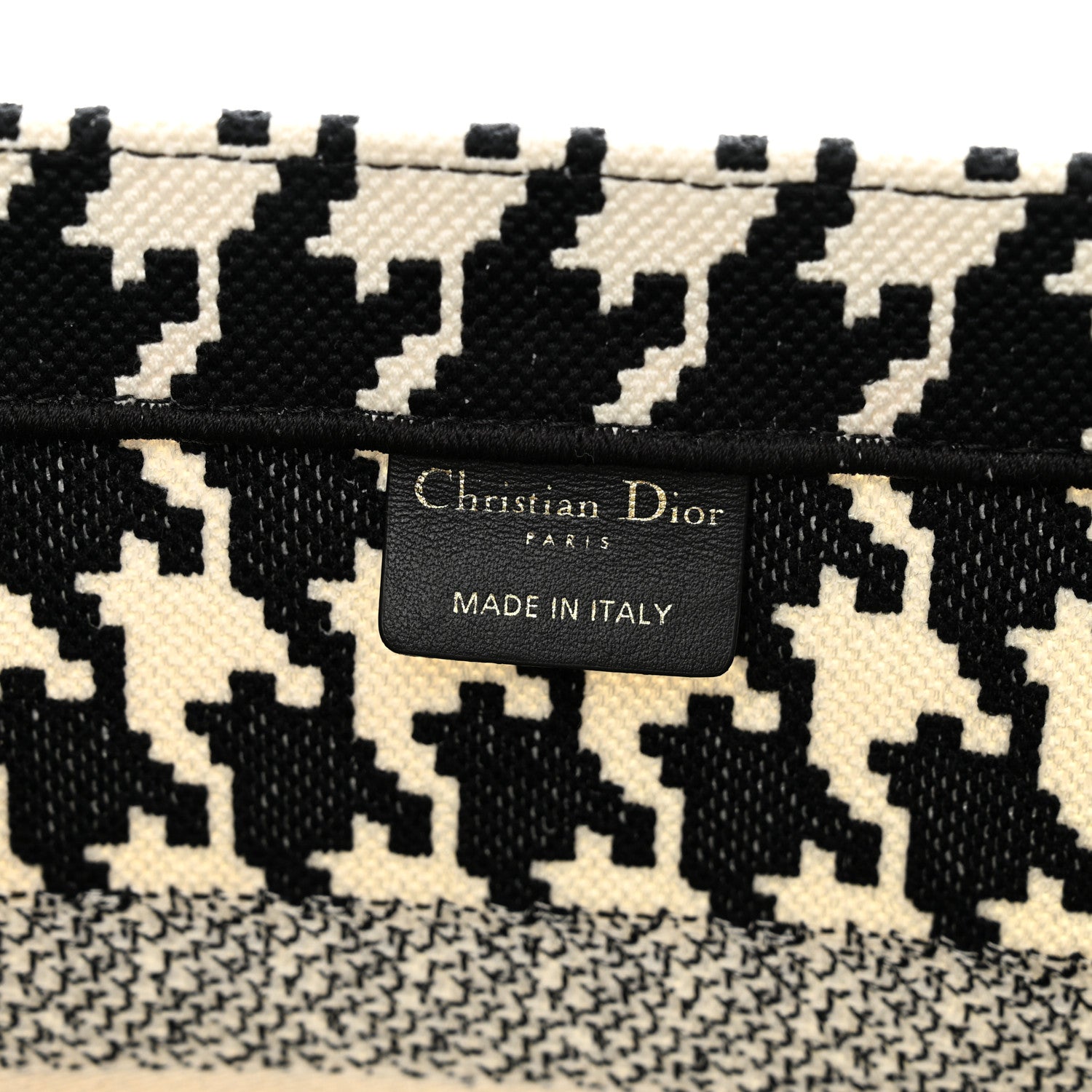 Christian Dior Canvas Macro Houndstooth Embroidered Medium Book Tote Black White 7 of 10