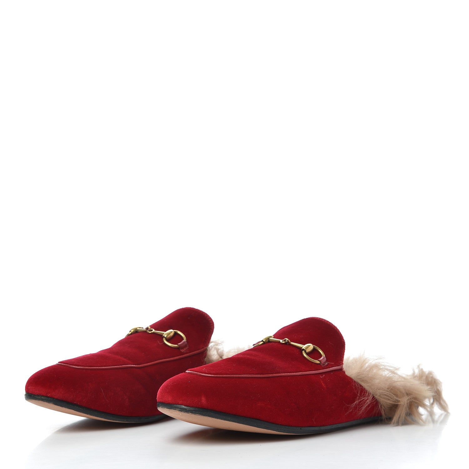 Gucci Velvet Fur Womens Princetown Slippers 39 Hibiscus Red 3 of 13