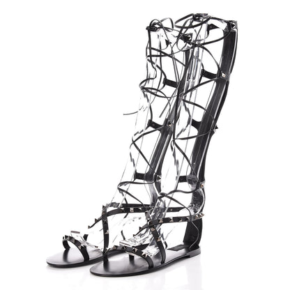 Valentino Garavani Calfskin Rockstud Knee-High Gladiator Sandals 37.5 Black 3 of 9